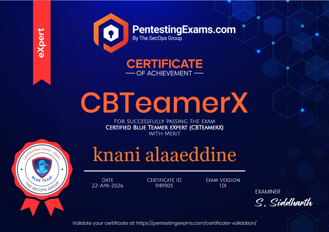 CBTeamerX Certificate - Alaaeddine Knani, With Merit, 22-APR-2026
